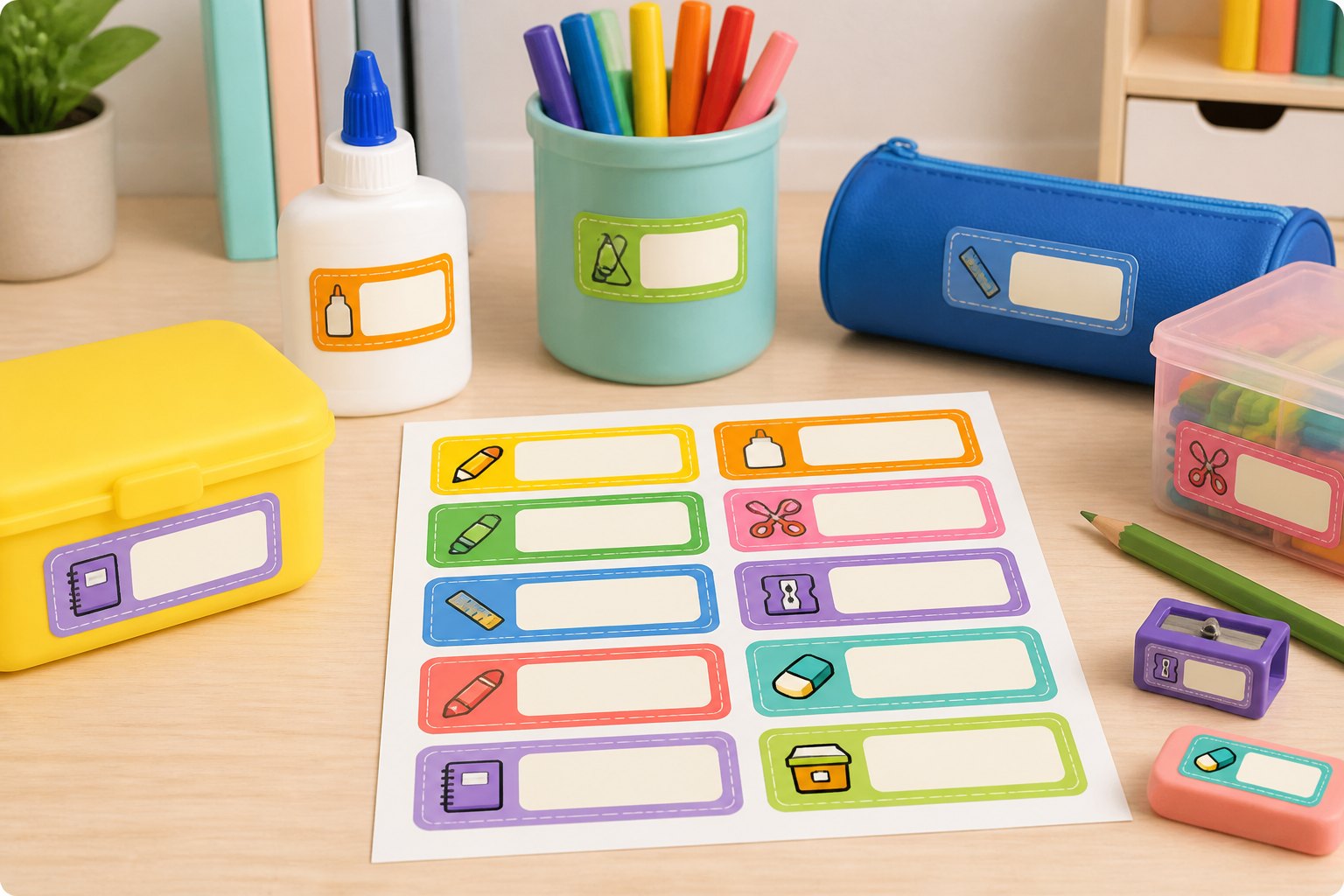 Etiquetas para útiles escolares con instrucciones de uso