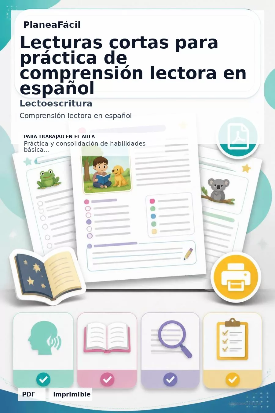 Portada de Lecturas cortas para práctica de comprensión lectora en español