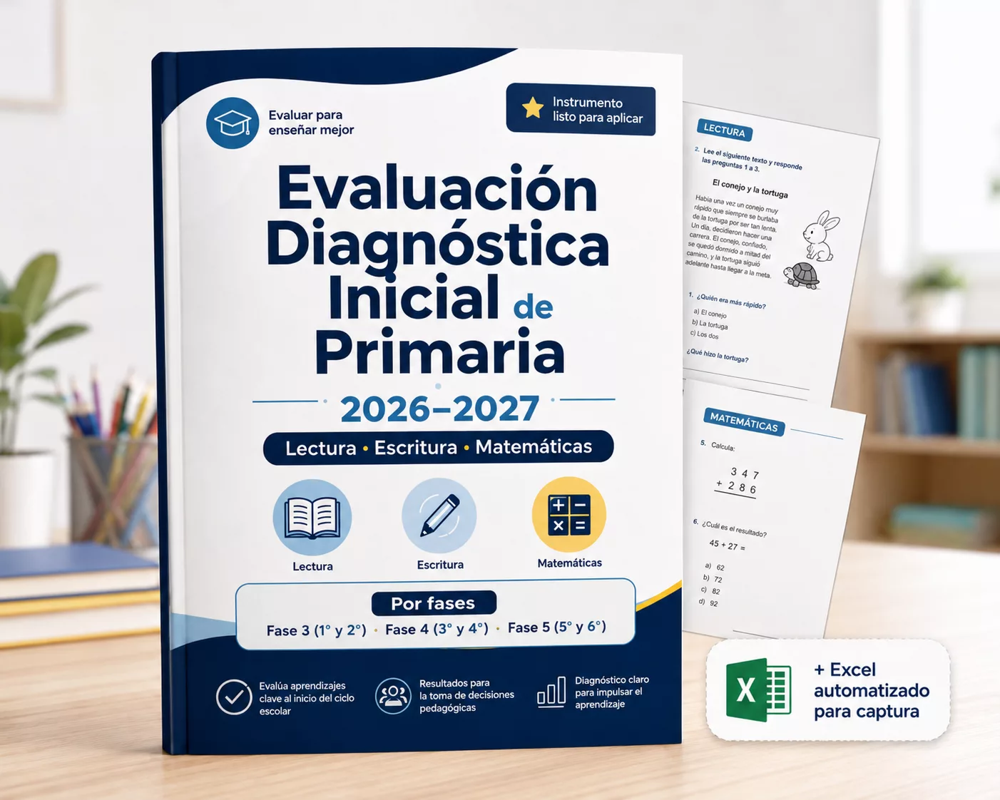 Portada de Evaluación diagnóstica inicial para primaria: lectura, escritura y matemáticas (Niveles A, B y C)