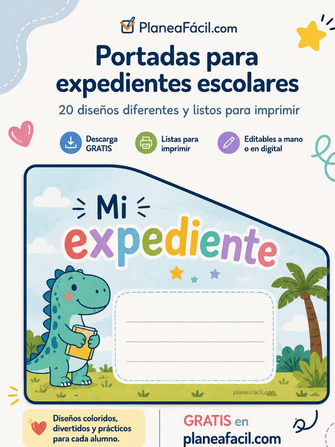 Portadas coloridas para expedientes escolares con personajes infantiles