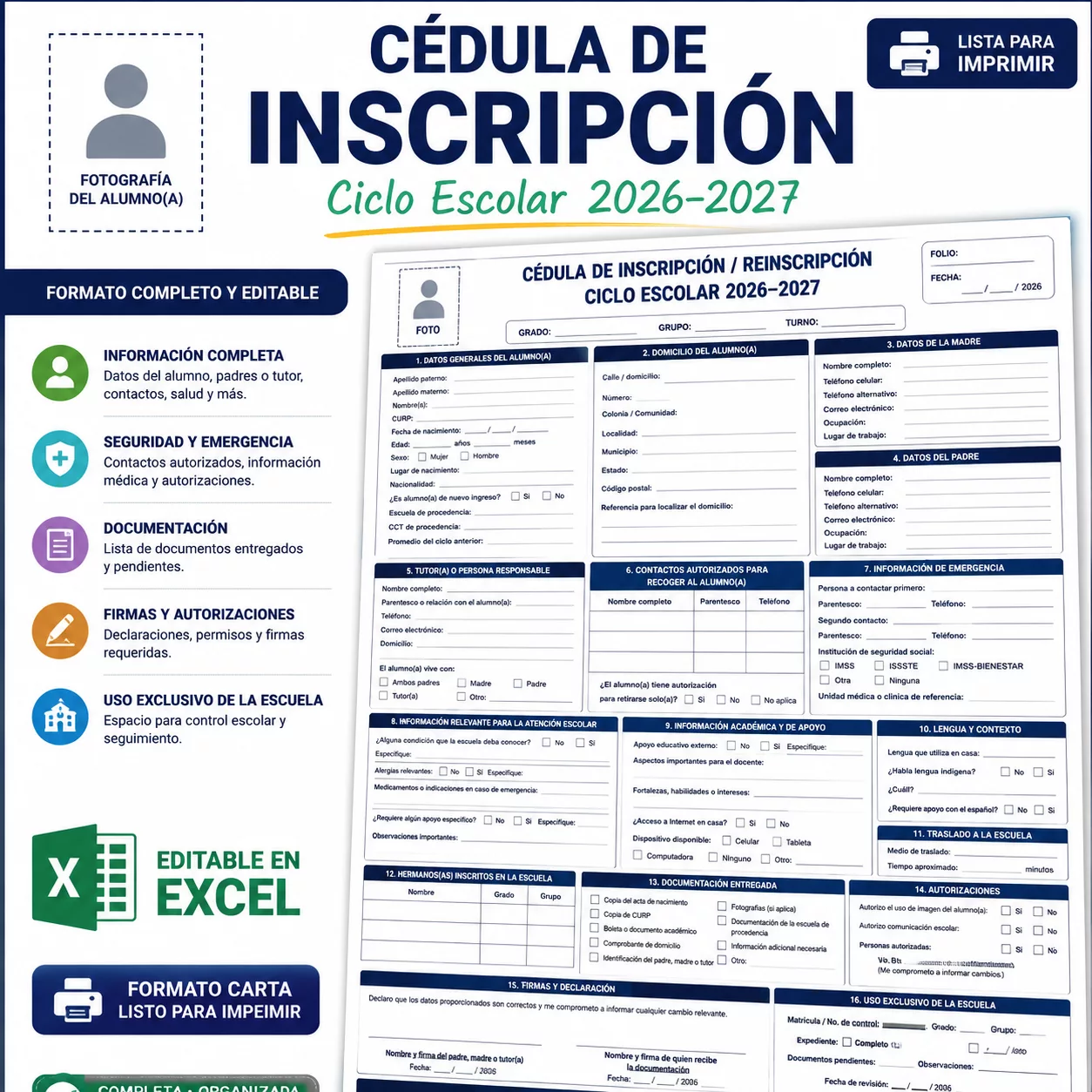 Cédula de inscripción y reinscripción para ciclo escolar 2026–2027