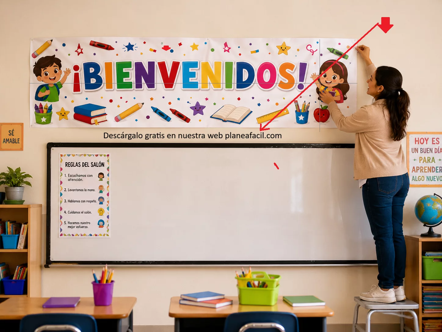 Portada de Letrero colorido de bienvenida para aula escolar