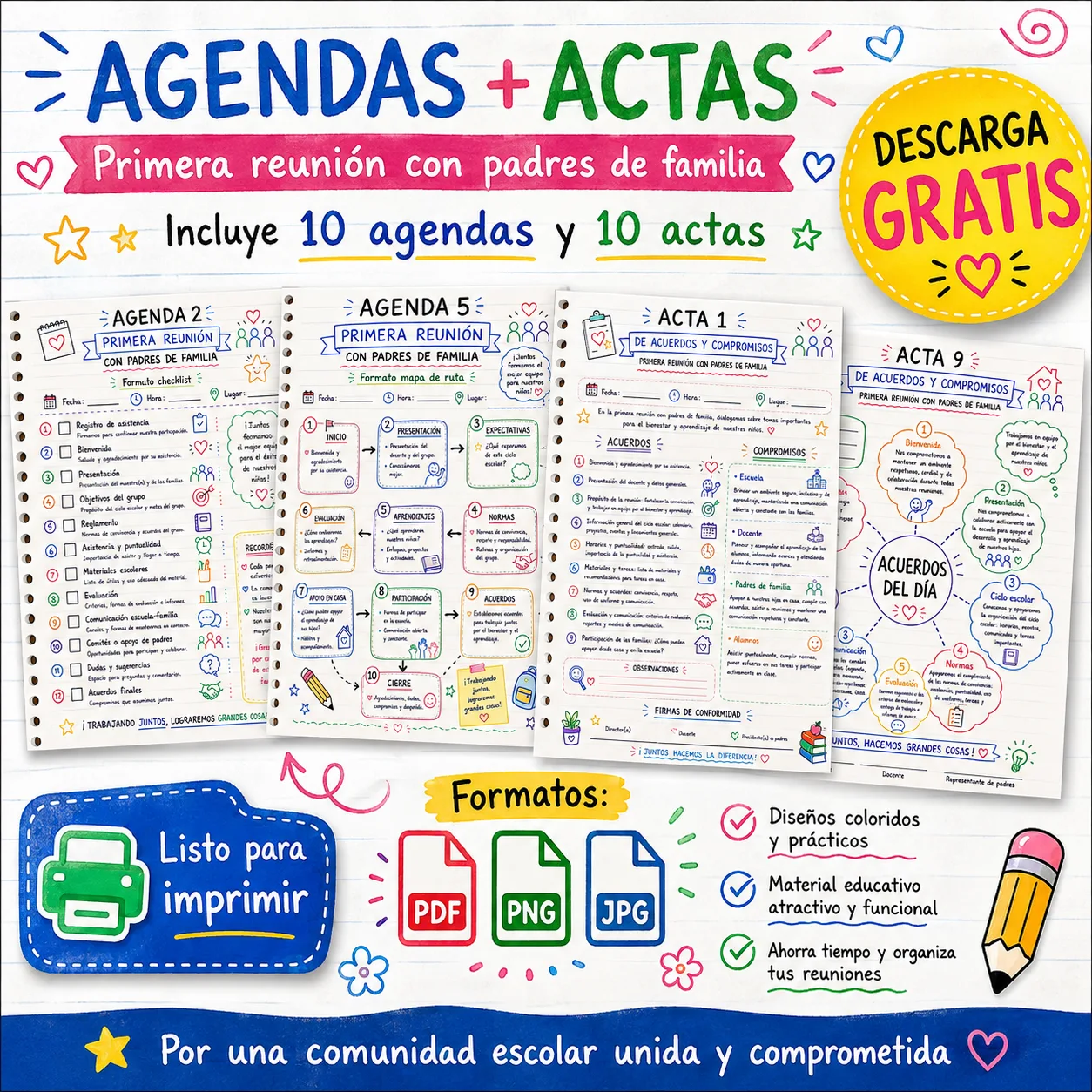 Portada de Modelos de agenda y actas para primeras reuniones con padres de familia