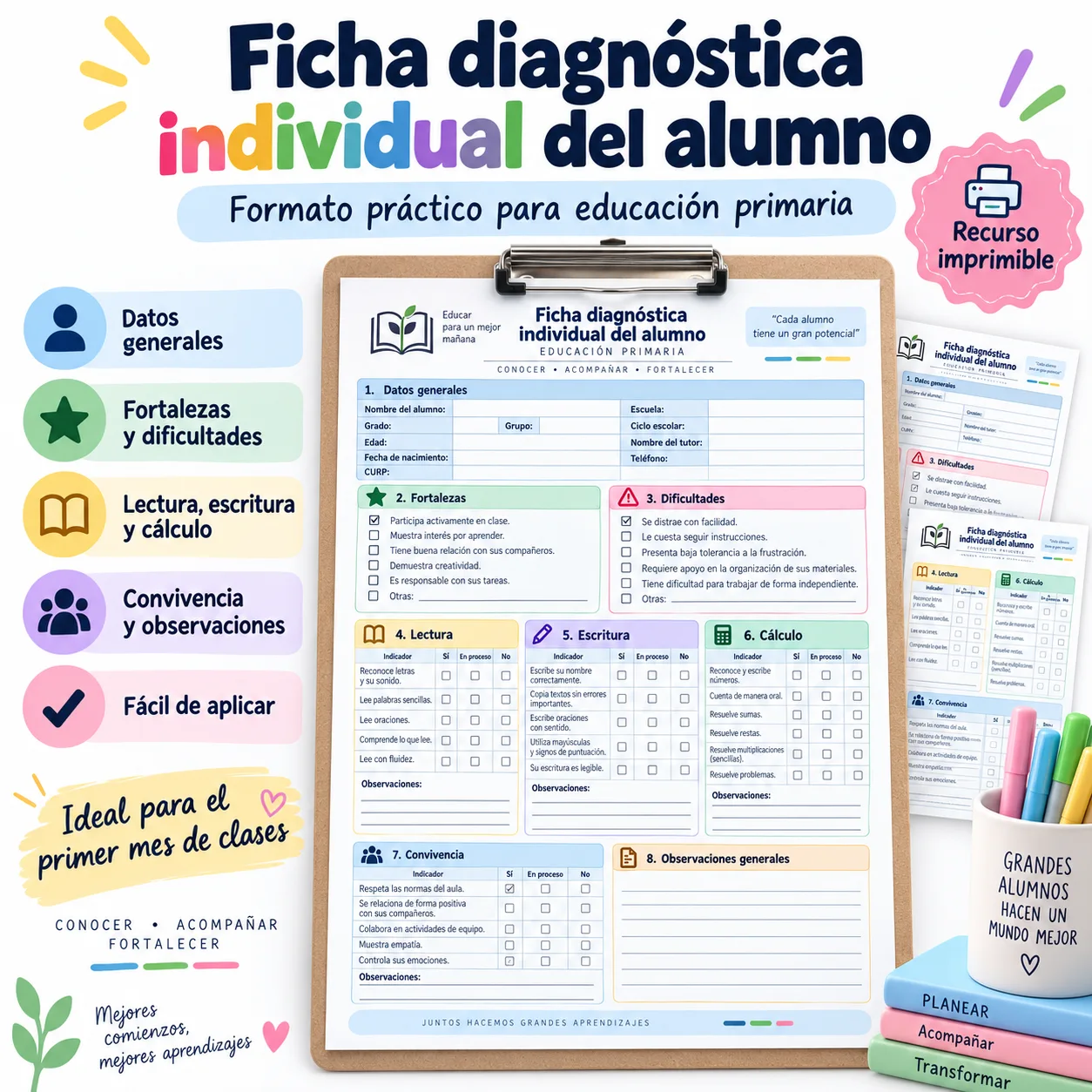 Portada de Ficha diagnóstica individual para evaluación formativa en educación primaria