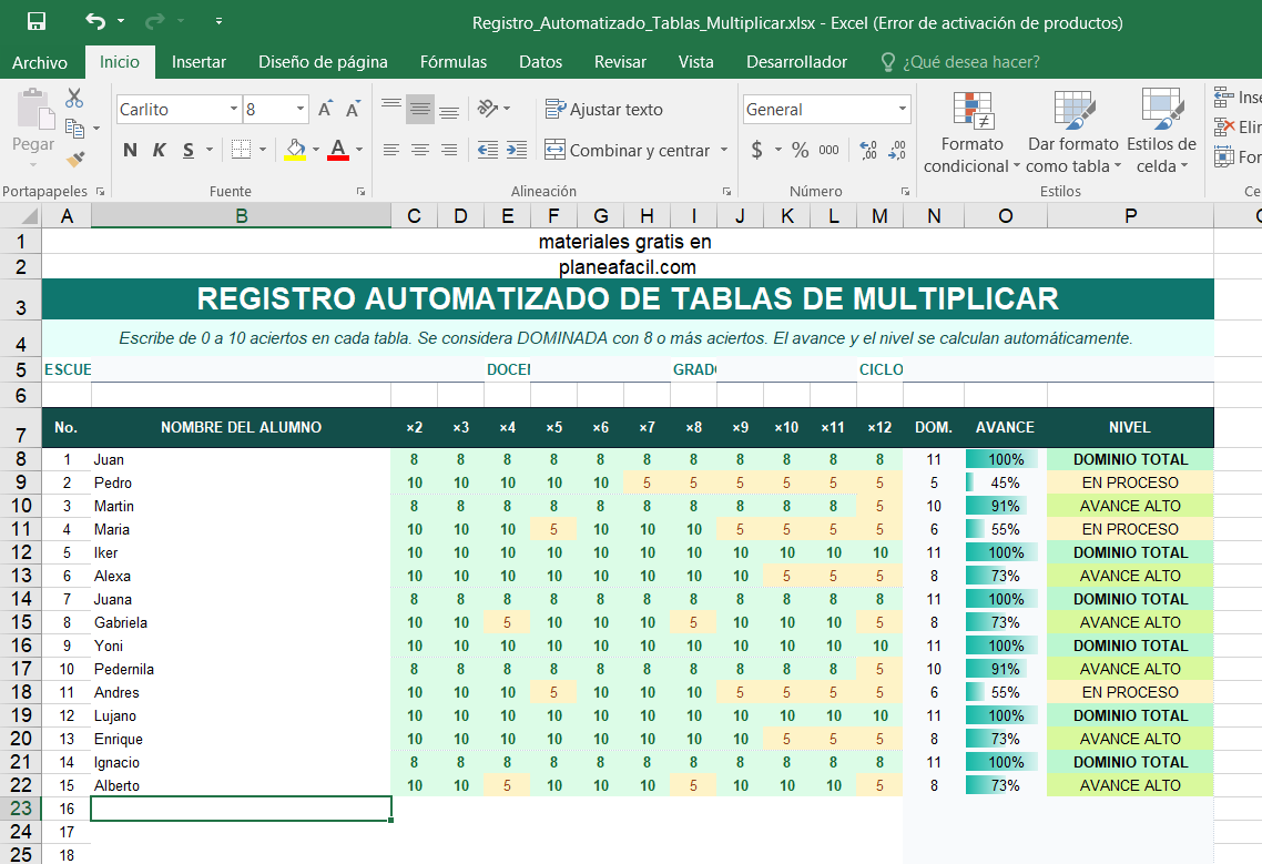 Portada de Registro automatizado para seguimiento de tablas de multiplicar