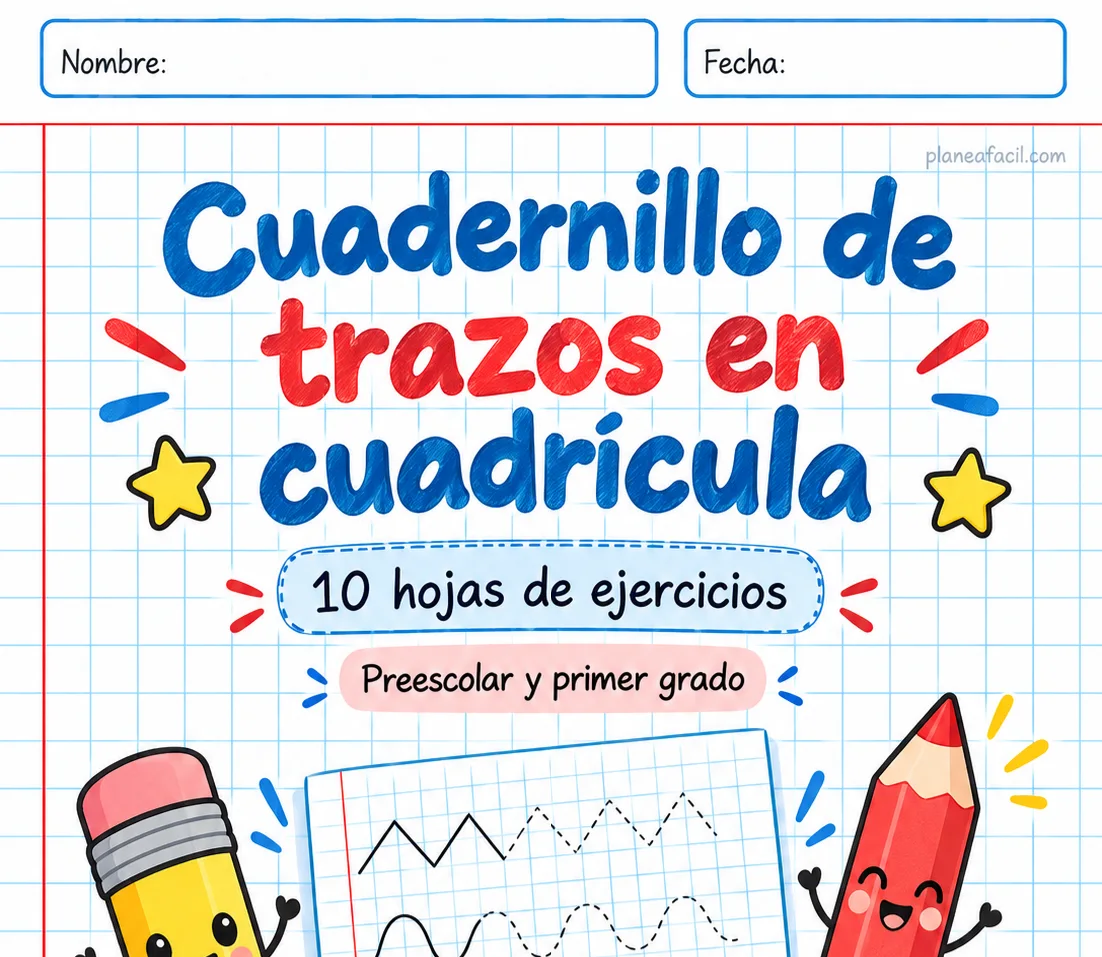 Cuadernillo de trazos en cuadrícula para preescolar y primer grado