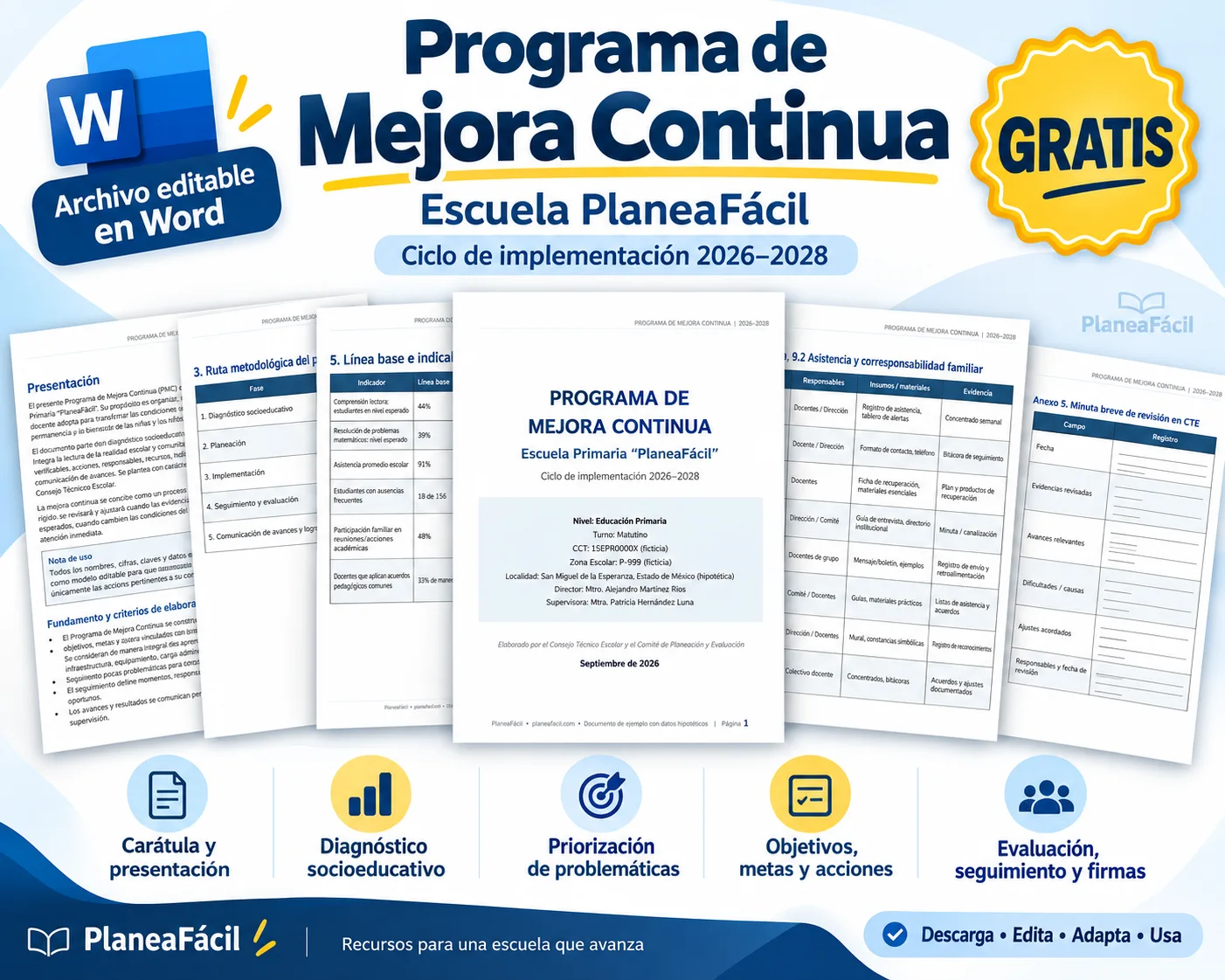 Portada de Programa de Mejora Continua para Educación Primaria: Diagnóstico y Planificación Escolar