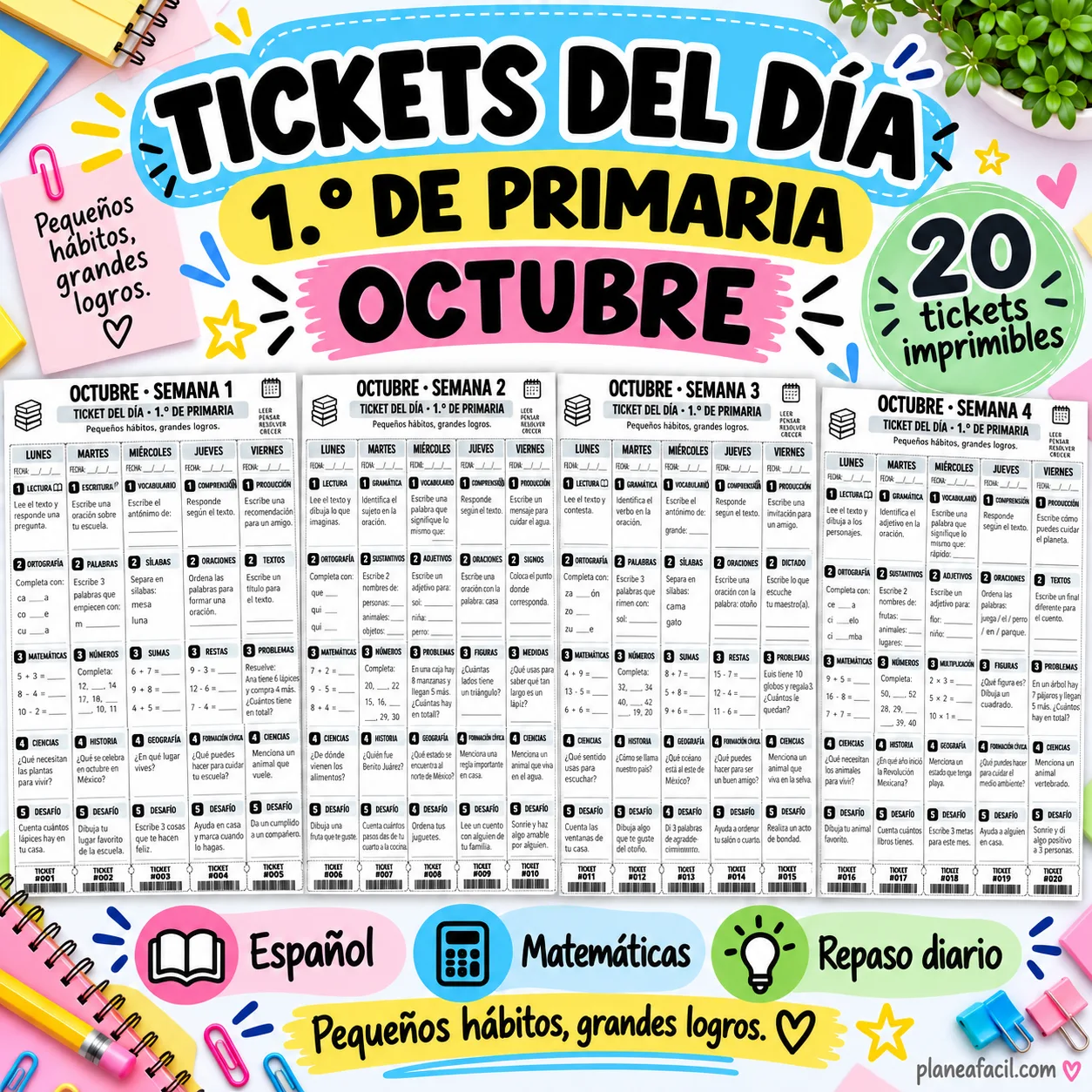 Tickets del Día para 1° de Primaria - Octubre