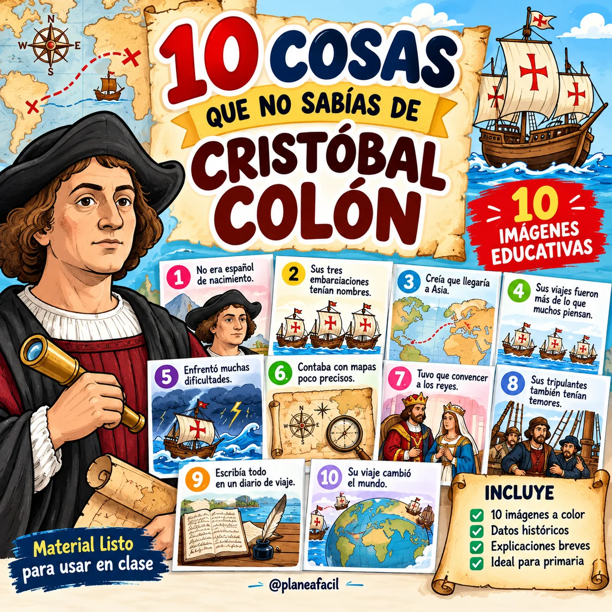 10 datos curiosos sobre Cristóbal Colón para primaria