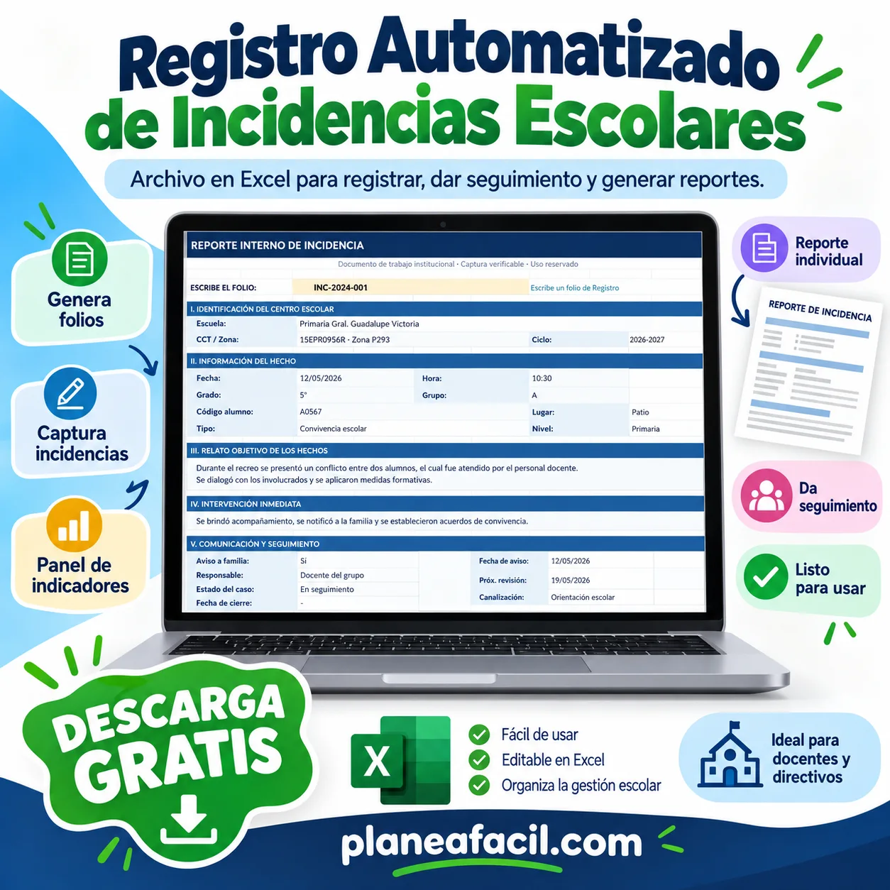 Portada de Herramienta para Registro y Seguimiento de Incidencias Escolares