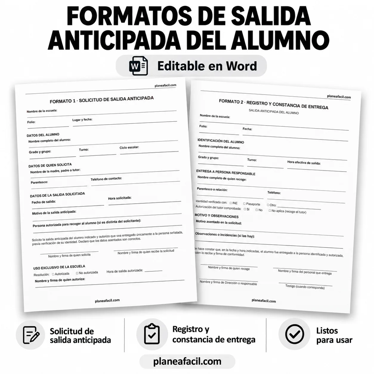 Formato para Solicitud y Registro de Salida Anticipada de Alumnos