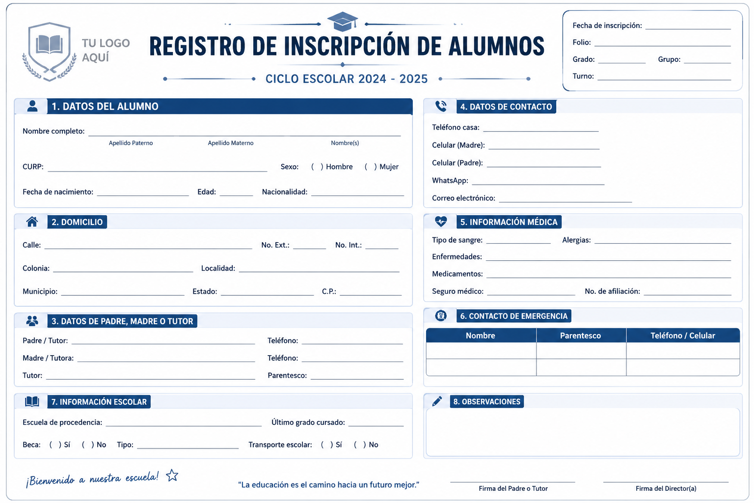 Registro de Inscripción Editable en PowerPoint