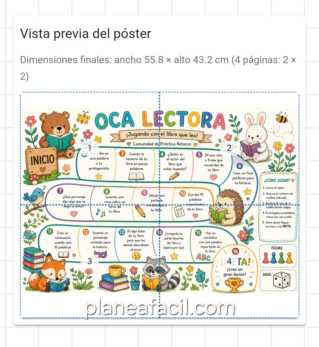 Oca Lectora Gigante para el Aula | Juego de Comprensión Lectora en Formato Póster