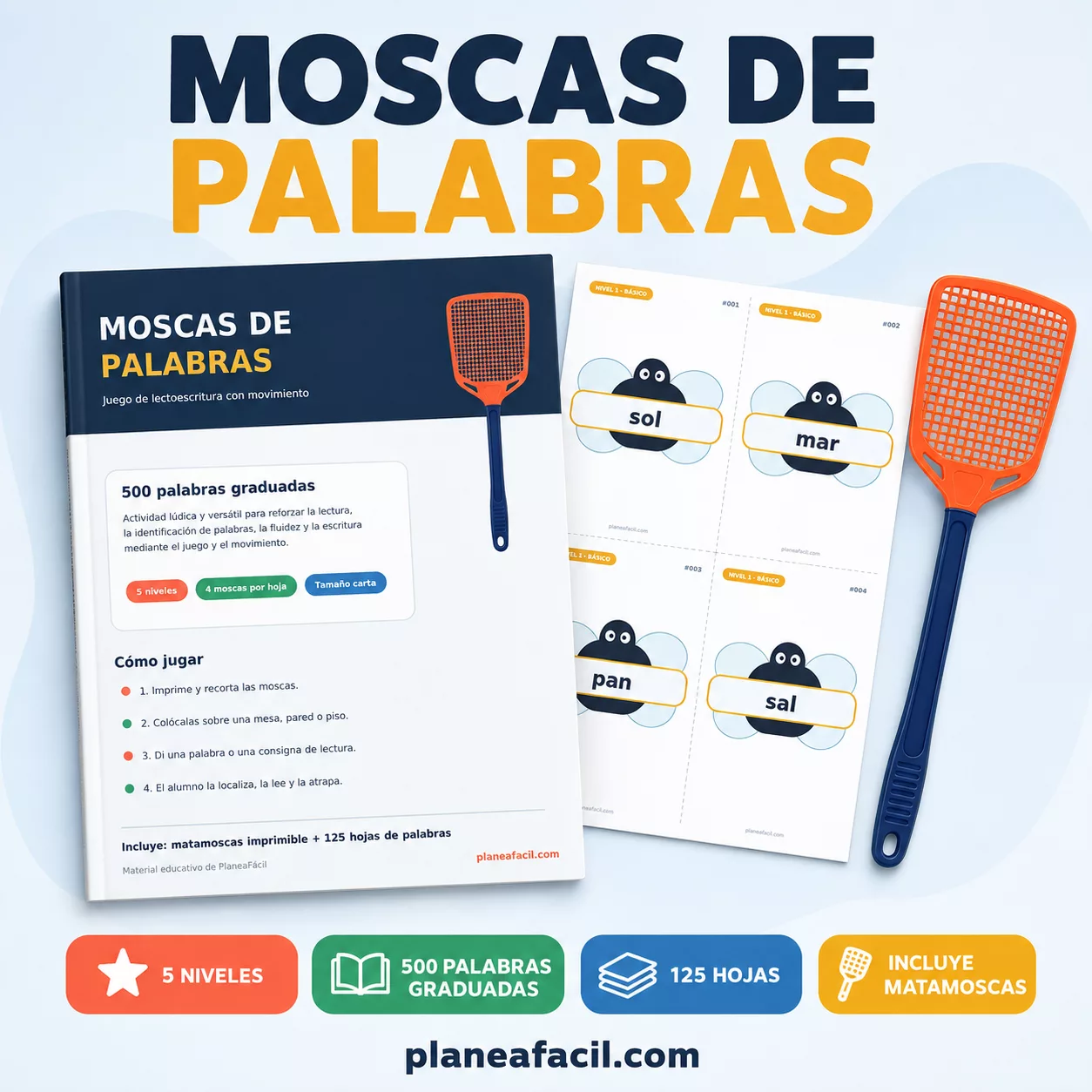 Portada de Moscas de Palabras: juego de lectoescritura con 500 palabras