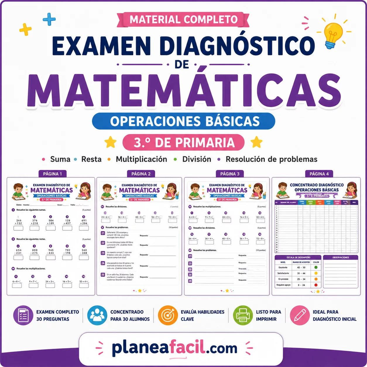 Portada de Examen Diagnóstico de Matemáticas 3°