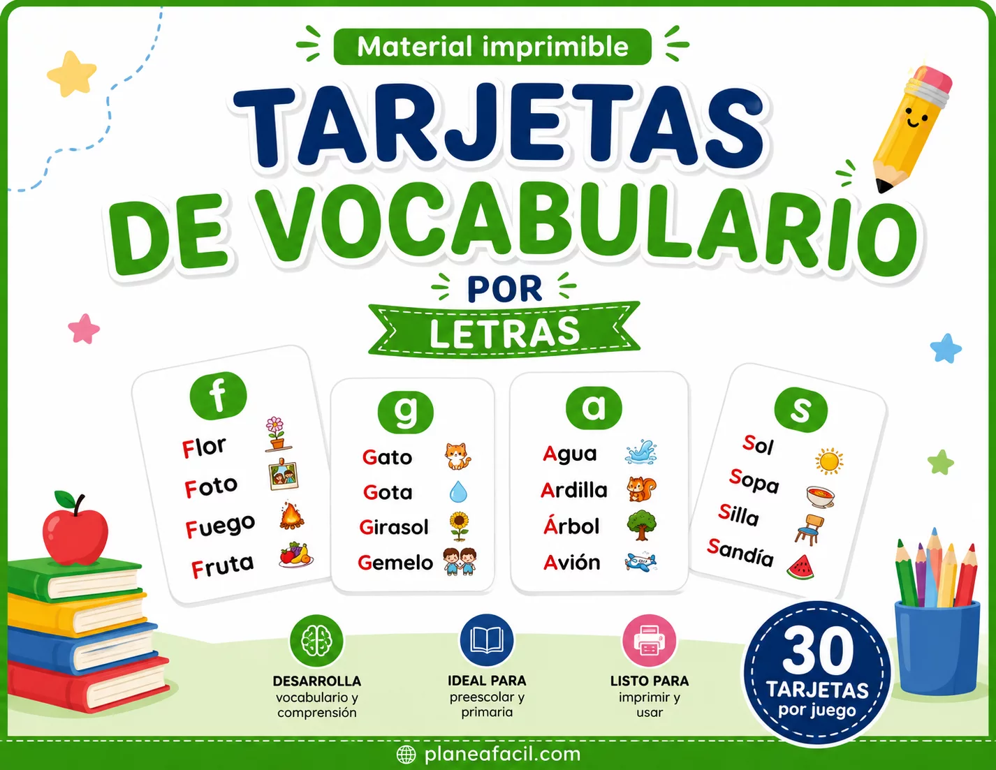 Tarjetas de Vocabulario por Letras (240 Tarjetas)